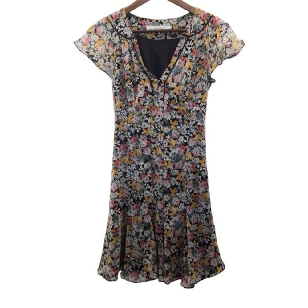 Zara Floral Black Multicolor Midi Dress